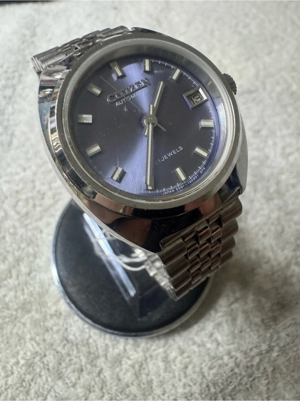 Citizen Automatic Watch with Blue Sunburst Dial and Steel Bracelet